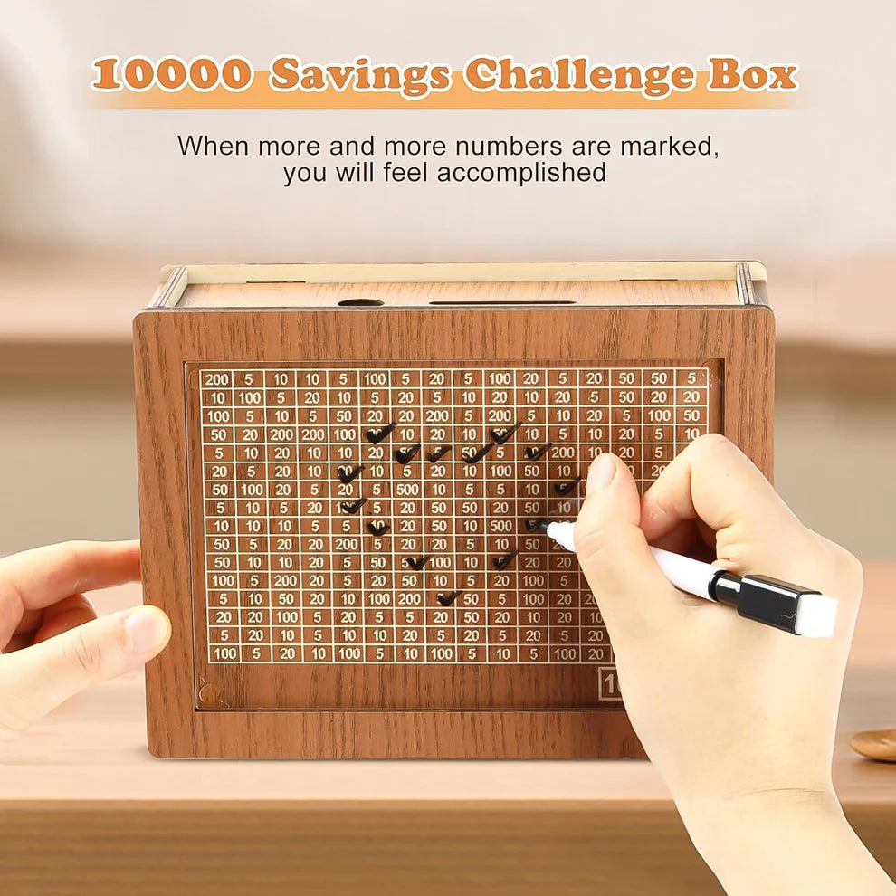 Wooden Money/Piggy Bank, Money Box, Coin Box with Carved Design for Kids/Children, Savings Challenge Box, Cash Vault Wooden Savings Box, Coin Piggy Bank, Money Save Box Smash, Money Saver (Pen Not Included) - Arteanu By Anushka