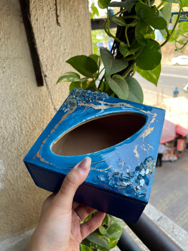 Resin Printed Wooden Tissue Paper Holder Box for Dining Room - Arteanu By Anushka