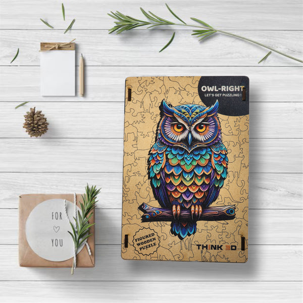 Owl Jigsaw Puzzle for Adults and Kids | Laser Cut Premium Wood | Animal Shaped 3D Puzzle Pieces | Unique Gift By Think3D - Arteanu By Anushka