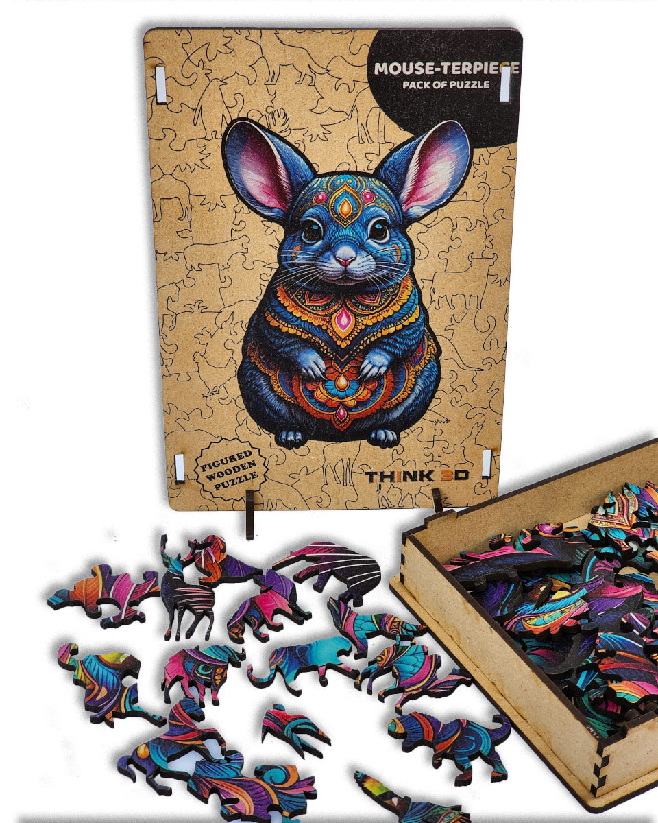 Mouse Jigsaw Puzzle for Adults and Kids | Laser Cut Premium Wood | Animal Shaped 3D Puzzle Pieces | Unique Gift By Think3D - Arteanu By Anushka