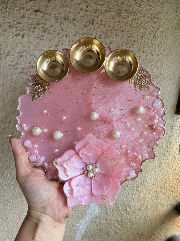 Resin pooja thali with pearls - Arteanu By Anushka