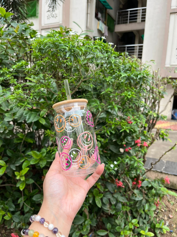 Happy Vibes Glass Can Tumbler - Arteanu By Anushka