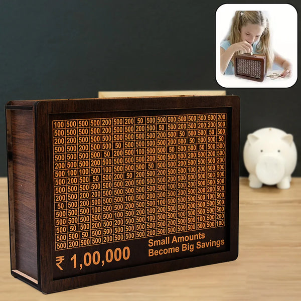 Wooden Money/Piggy Bank, Money Box, Coin Box with Carved Design for Kids/Children, Savings Challenge Box, Cash Vault Wooden Savings Box, Coin Piggy Bank, Money Save Box Smash, Money Saver (Pen Not Included) - Arteanu By Anushka