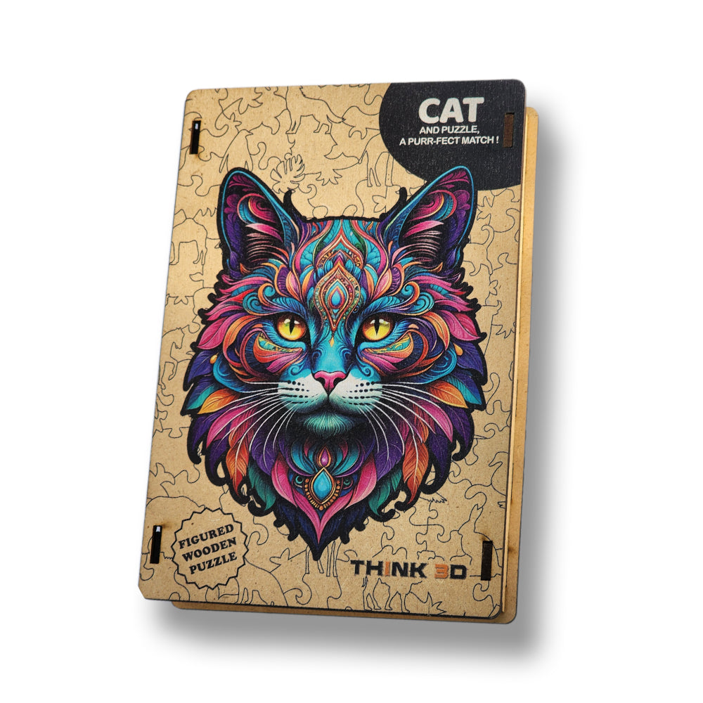 Cat Jigsaw Puzzle for Adults and Kids | Laser Cut Premium Wood | Animal Shaped 3D Puzzle Pieces | Unique Gift By Think3D - Arteanu By Anushka