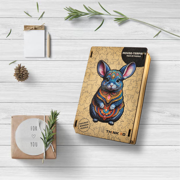 Mouse Jigsaw Puzzle for Adults and Kids | Laser Cut Premium Wood | Animal Shaped 3D Puzzle Pieces | Unique Gift By Think3D - Arteanu By Anushka