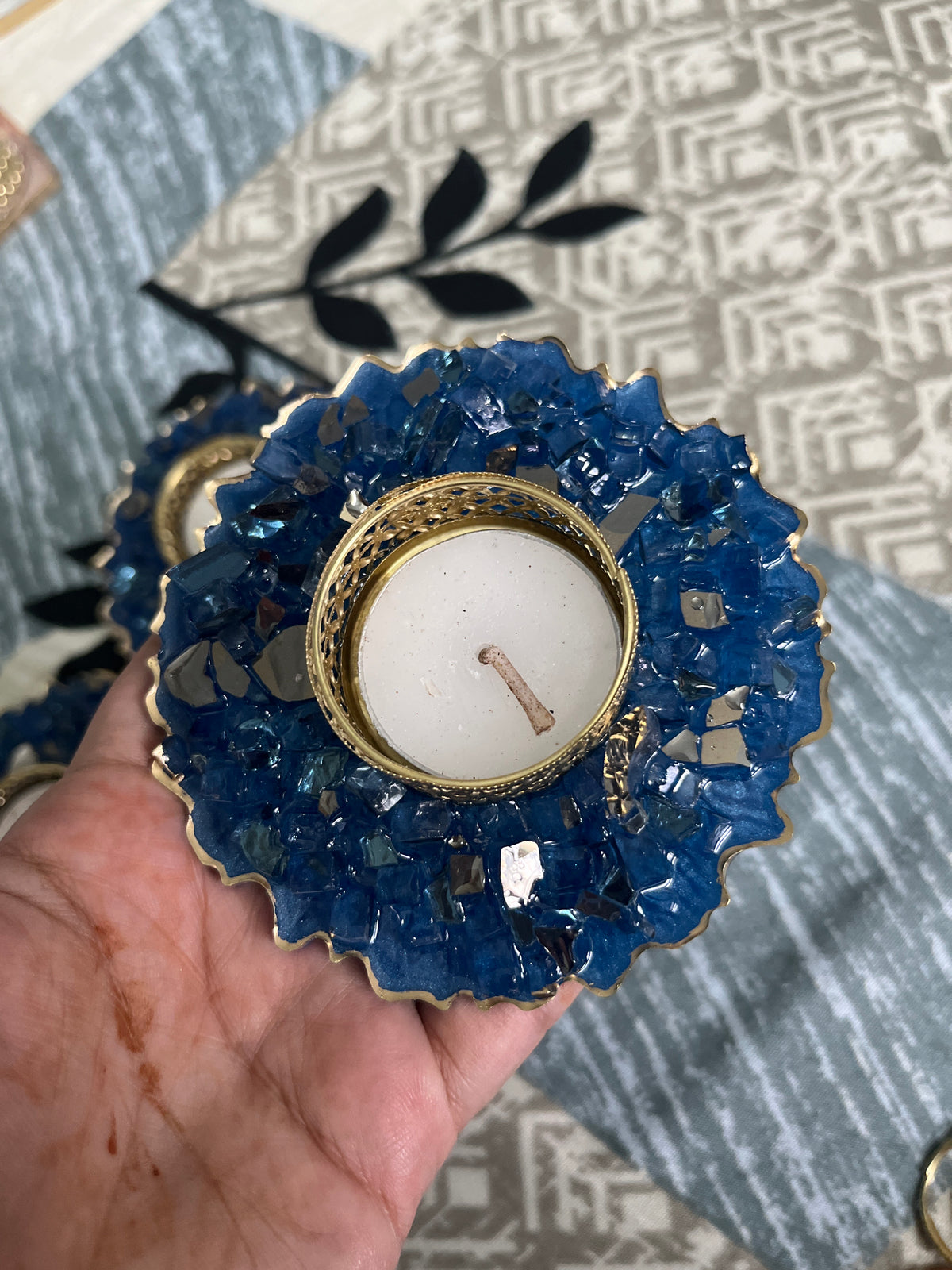 Blue Resin Diya | Elegant Festive Home Décor