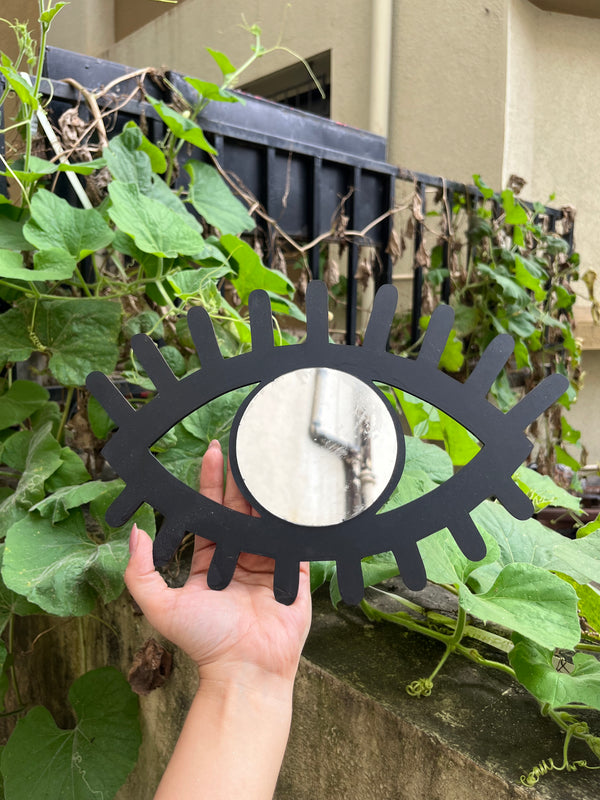 Creative Arts n Frames Eye Shaped Wooden Decorative Wall Mount Mirror for Living Room Home Décor (Eye) (Classic Black) - Arteanu By Anushka