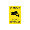 Yellow sign with black text and CCTV symbol on a white background