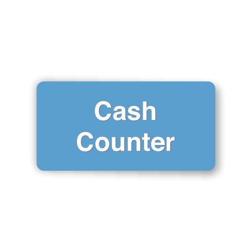 Blue sign with 'Cash Counter' text on a white background