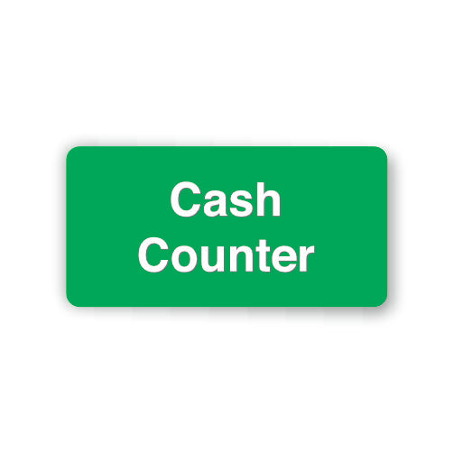 Green sign with 'Cash Counter' text on a white background