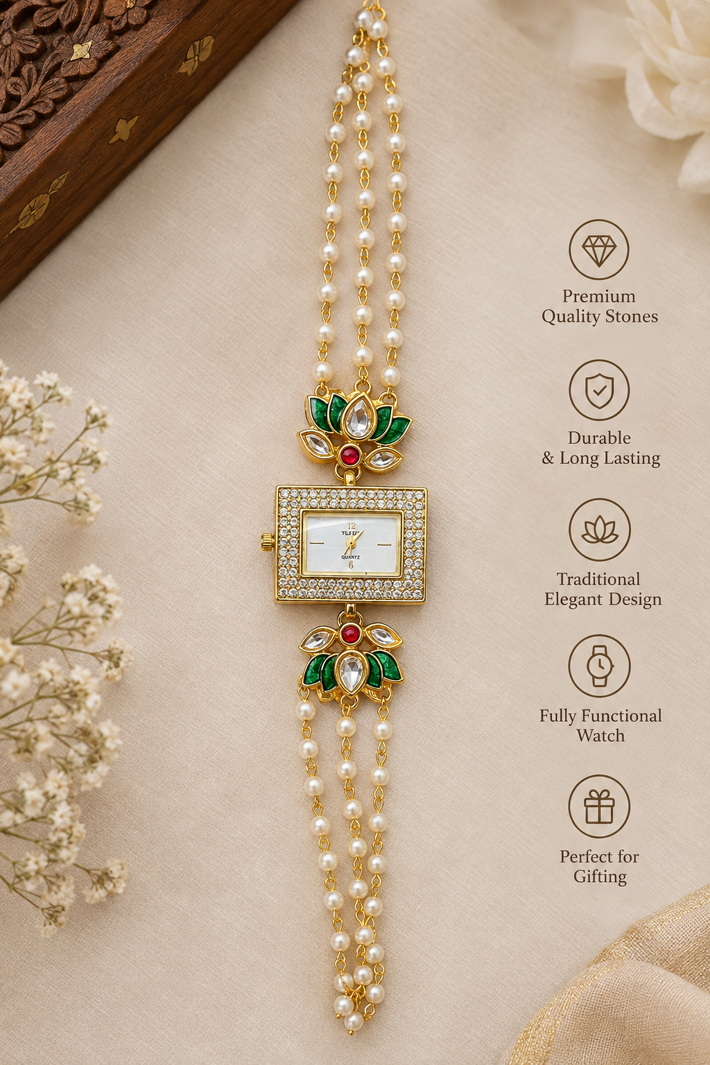 Pearl Lotus Designer Pendant Watch