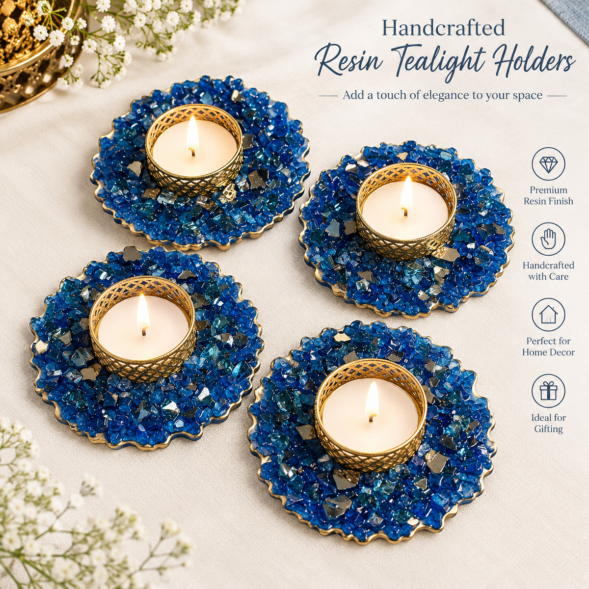 Blue Resin Diya | Elegant Festive Home Décor