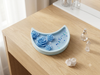 Celestial Lunar Rose Candle in Pastel Blue Crescent Vessel
