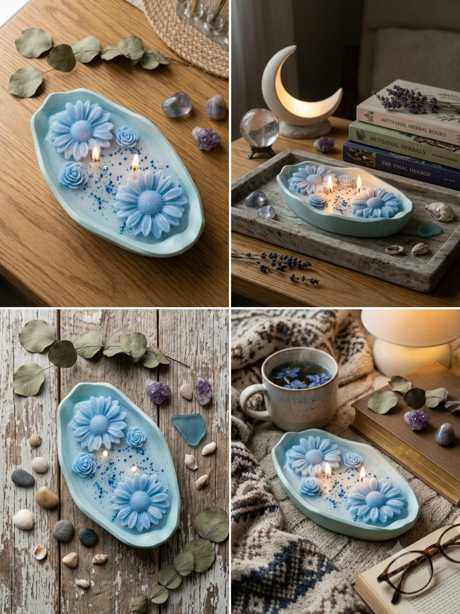 Blue Cosmic Rose Candle in the Sanctuary Curation
