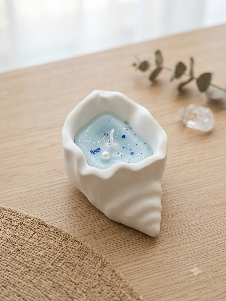 Ocean Whisper: Coastal Shell Shape Scented Candle with Pearl Accent