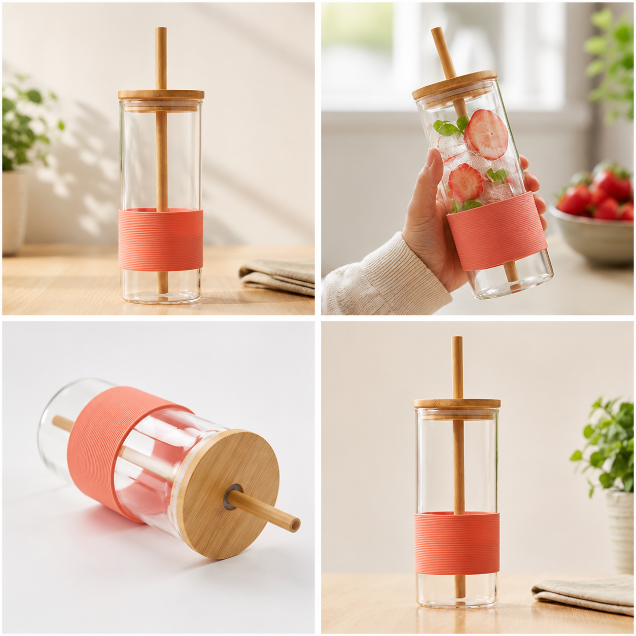 GLASS SIPPER WITH LID STRAW 400ML
