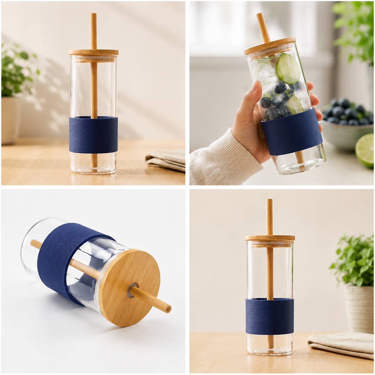 GLASS SIPPER WITH LID STRAW 400ML
