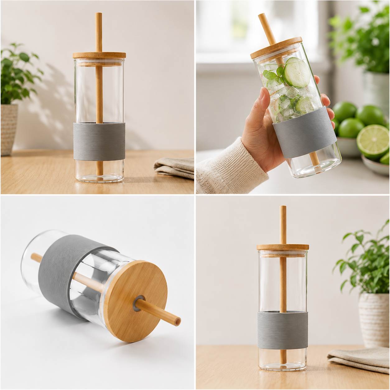 GLASS SIPPER WITH LID STRAW 400ML
