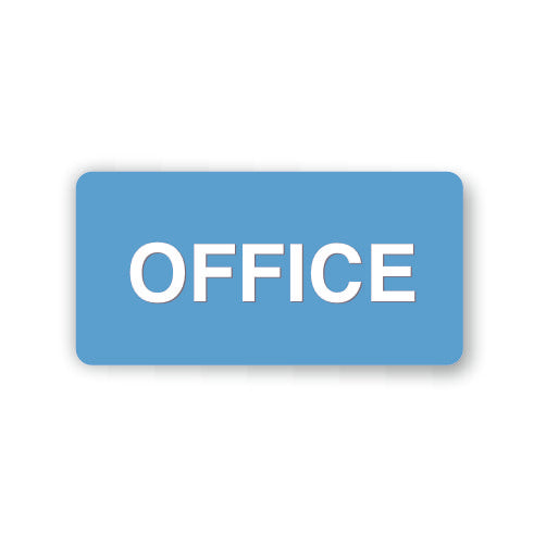Blue sign with 'OFFICE' text on a white background