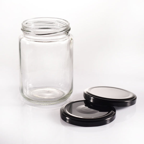 446ml Clear Round Glass Jar with Airtight Black Twist-Off Lid