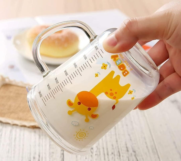 Cute Kids Glass Milk Mug with Straw & Handle – 400 ml