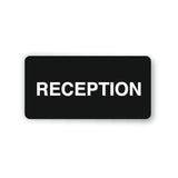 Black sign with 'RECEPTION' text on a white background