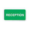 Green sign with 'RECEPTION' text on a white background
