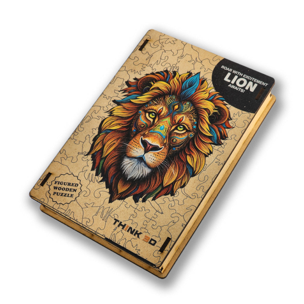 Mighty Lion Wooden Jigsaw Puzzle for Adults and Kids | Laser Cut Premium Wood | Animal Shaped 3D Puzzle Pieces | Unique Gift By Think3D - Arteanu By Anushka