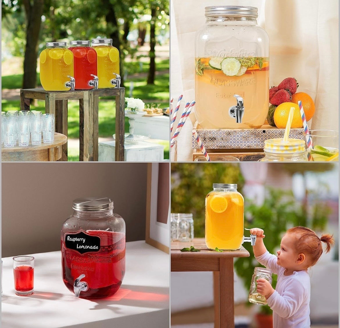 Vintage Glass Beverage Dispenser with Leak-Proof m & Airtight Metal Lid – 4L Cold Drink Jar for Detox Water, Juices, and Cocktails