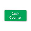 Green sign with 'Cash Counter' text on a white background
