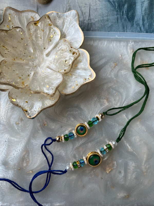 Peacock Charm Rakhi Duo Set - Arteanu By Anushka