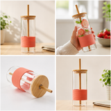 GLASS SIPPER WITH LID STRAW 400ML
