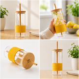 GLASS SIPPER WITH LID STRAW 400ML