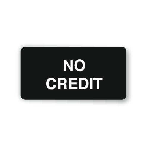 Black card with 'NO CREDIT' text on a white background