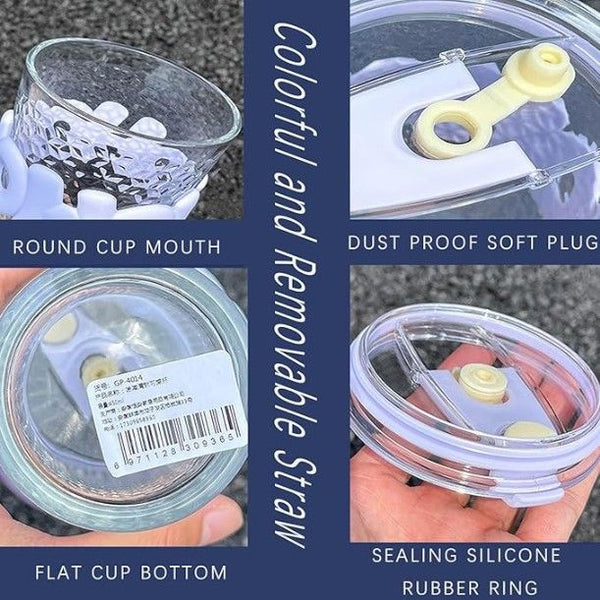 HOHO Hammered Glass Tumbler with Pastel Silicone Grip & Straw 530ML