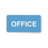 Blue sign with 'OFFICE' text on a white background