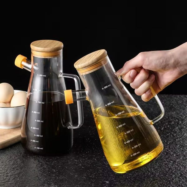 Premium Glass Oil & Vinegar Dispenser Bottle with Wooden Lid – 900 ml