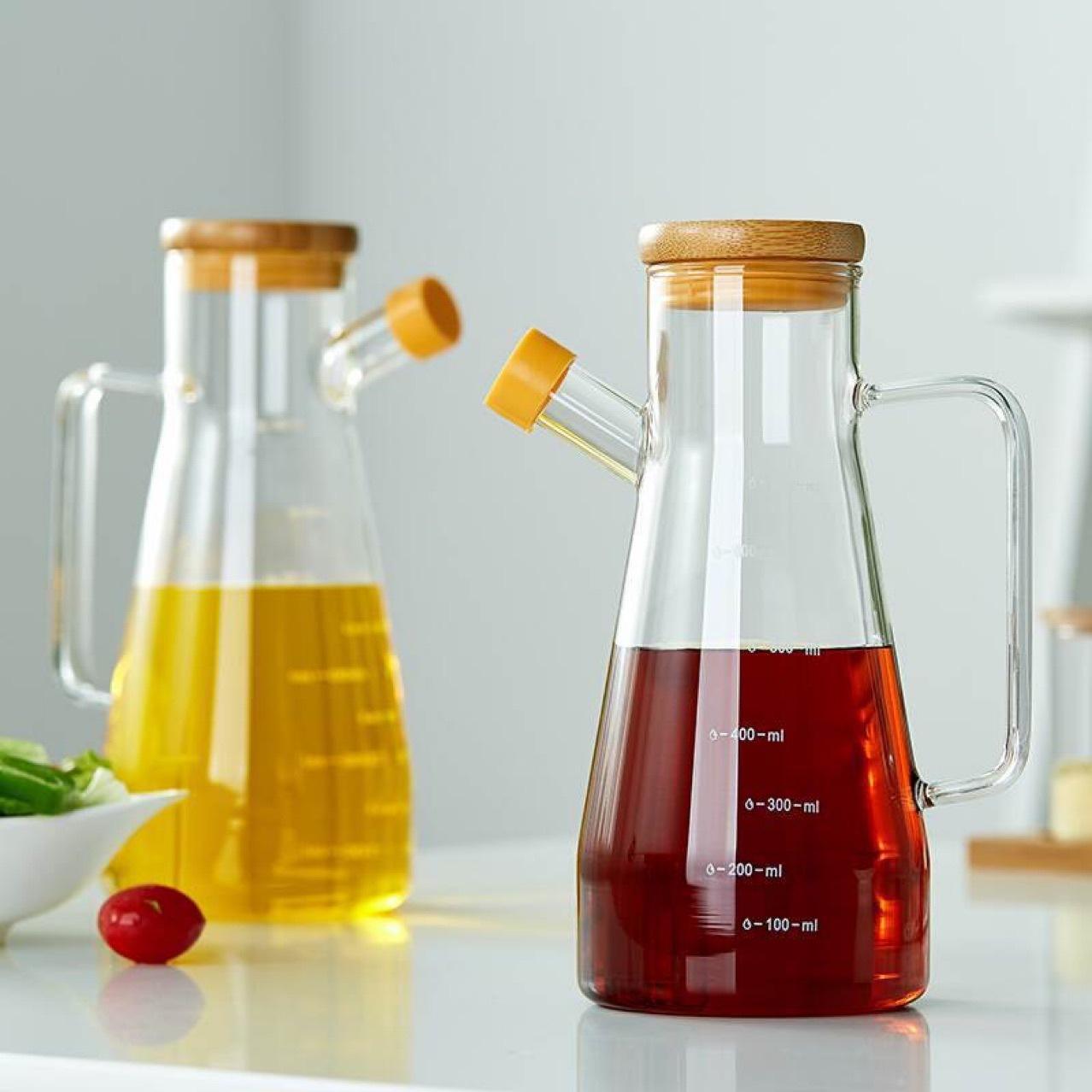 Premium Glass Oil & Vinegar Dispenser Bottle with Wooden Lid – 900 ml