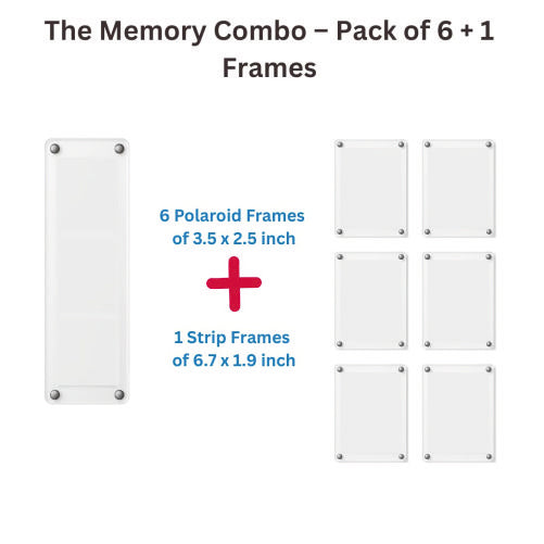 Premium Magnetic Acrylic Photo Frames | Multi Size - Fridge Collage | Fridge Magnet | Instant Camera Prints | Pack of 6+1 Frame Set