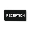 Black sign with 'RECEPTION' text on a white background