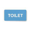 Blue rectangular sign with 'TOILET' text on a white background
